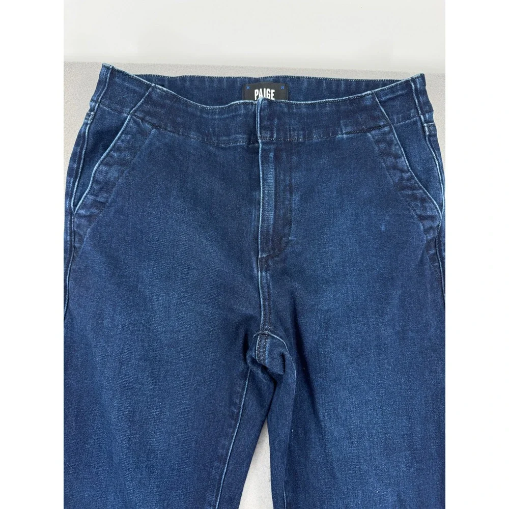 Paige Indio Zip Short Dark Blue Flare Leg Trouser Jeans Womens 27 (30x32) Boho